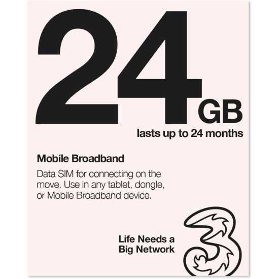 Three UK Data SIM Card 24 GB with 24 Months' Validity